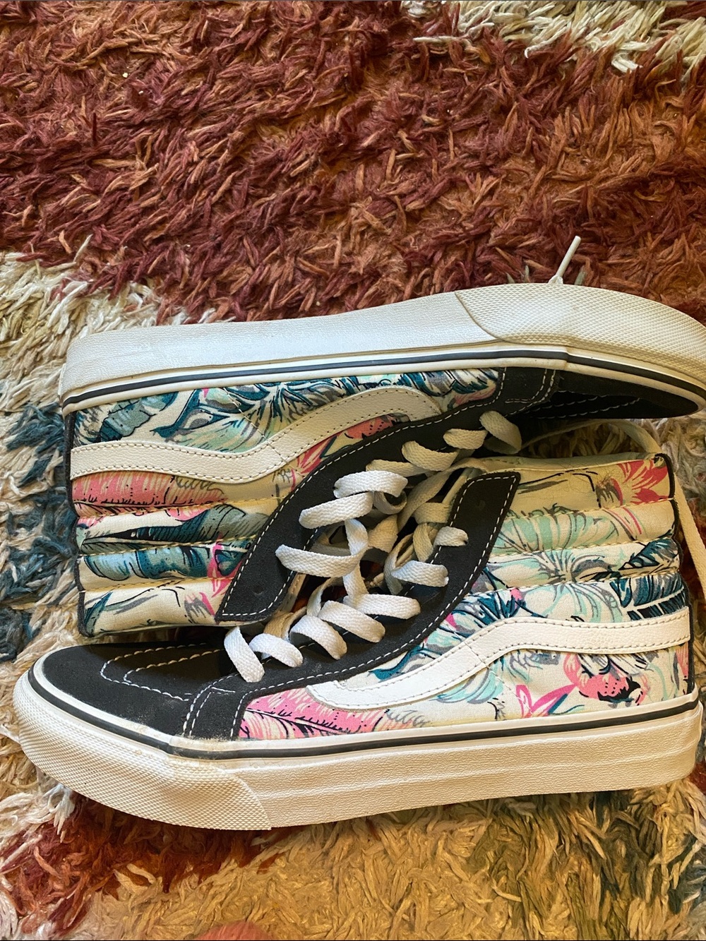 Vans Floral Sk8-Hi Sneakers in Black, White, Pink, and Teal